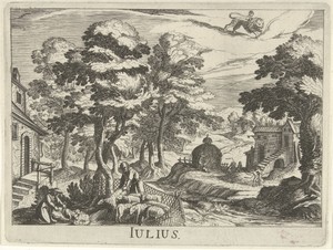 Juli by Simon Frisius, created 1611, in paper; etching. Download this artwork as a high-resolution wallpaper for desktop, tablet, or mobile. — Travel Wallpaper