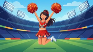 En energisk cheerleader i flat vektorstil, perfekt for å tilføye entusiasme.