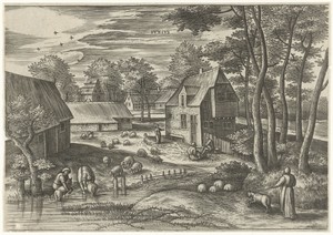 Juni by Julius Goltzius, created c. 1560 - 1595, in paper; engraving. Download this artwork as a high-resolution wallpaper for desktop, tablet, or mobile. — Julius Goltzius Wallpaper