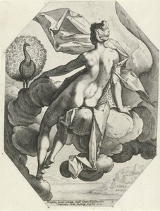 Juno by Jacob Matham, created 1585 - 1589, in paper; engraving. Download this artwork as a high-resolution wallpaper for desktop, tablet, or mobile. — Jacob Matham Wallpaper