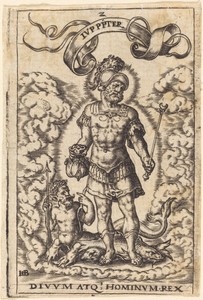 Jupiter by Theodor de Bry, created c. 1570/1598, in engraving. Download this artwork as a high-resolution wallpaper for desktop, tablet, or mobile. — Theodor de Bry Wallpaper