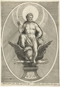 Jupiter by Jan Collaert (II), created after 1585 - 1628, in paper; engraving. Download this artwork as a high-resolution wallpaper for desktop, tablet, or mobil — Jan Collaert (II) Wallpaper