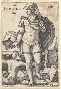 Jupiter by Hans Sebald Beham, created 1539, in engraving. Download this artwork as a high-resolution wallpaper for desktop, tablet, or mobile. — Hans Sebald Beham Wallpaper