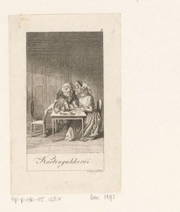 Kaartlegger by Daniel Nikolaus Chodowiecki, created 1790, in paper; etching. Download this artwork as a high-resolution wallpaper for desktop, tablet, or mobile — Portrait Background