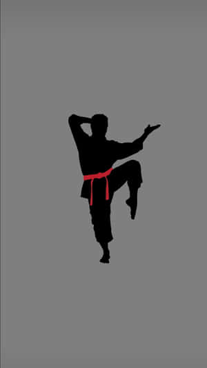 Schwarze Kampfsportler-Silhouette in Trittpose mit rotem Gürtel auf grauem Hintergrund — Anthony Martial Wallpaper