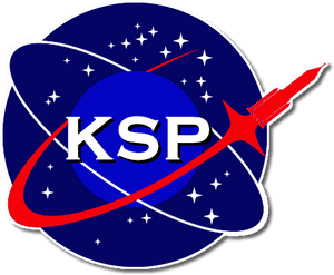 KSP-logotyp med en röd raket som kretsar kring en blå planet med stjärnor. — Kerbal Space Program Bilder