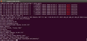 Linux-terminal som visar systemloggar och Ubuntu-versionsinformation.