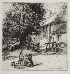 Kew Side by Francis Seymour Haden, created 1864, in etching. Download this artwork as a high-resolution wallpaper for desktop, tablet, or mobile. — Francis Seymour Haden Wallpaper