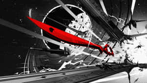 Rotes Raumschiff fliegt durch den Weltraum mit kaputten Strukturen und Sternen — Akame Ga Kill Hintergrundbild
