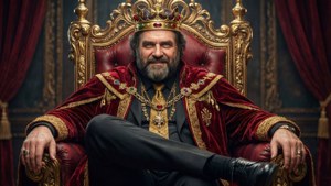 Daddy Dearest som konge på en trone