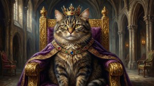 Maxwell the Cat sebagai raja kerajaan di singgasananya
