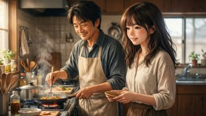 Hartverwarmende scène van Natsume en Touko die samen koken
