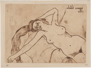 Kitty by Suzanne Valadon, created 1904, in etching printed in brown on laid paper. Download this artwork as a high-resolution wallpaper for desktop, tablet, or 