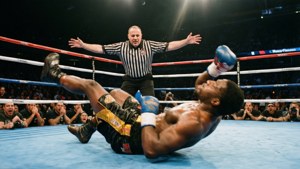 Leo Santa Cruz jatuh ke kanvas setelah kombinasi Gervonta Davis