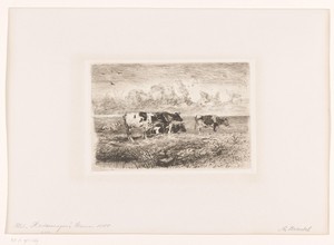 Koeien in de wei by Albert Heinrich Brendel, created 1885, in paper; chine collé; etching; intaglio printmaking technique. Download this artwork as a high-resol — Albert Heinrich Brendel Wallpaper