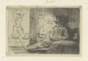 Kolfspel by Rembrandt van Rijn, created 1654, in paper; etching. Download this artwork as a high-resolution wallpaper for desktop, tablet, or mobile. — Rembrandt van Rijn Wallpaper