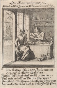 Kompasmaker by Caspar Luyken, created 1711, in paper; etching. Download this artwork as a high-resolution wallpaper for desktop, tablet, or mobile. — Art Wallpaper