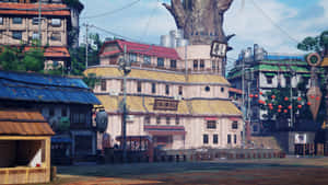 Anime village street with traditional Japanese buildings and red lanterns at dusk. — Konan Picture