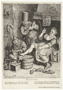Kopster by Cornelis Dusart, created 1695, in paper; etching. Download this artwork as a high-resolution wallpaper for desktop, tablet, or mobile. — Cornelis Dusart Wallpaper