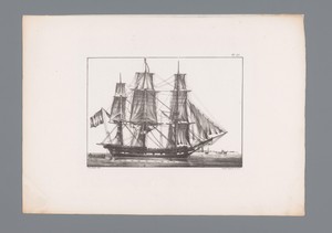 Korvet by Pieter le Comte, created 1831, in paper; lithography. Download this artwork as a high-resolution wallpaper for desktop, tablet, or mobile. — Pieter le Comte Wallpaper