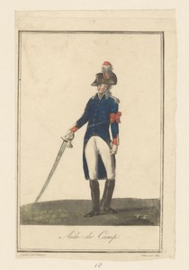 Kostuum van de assistent van de generaal by Pierre Michel Alix, created 1795 - 1799, in paper; etching; hand coloring; aquatint. Download this artwork as a high — Pierre Michel Alix Wallpaper