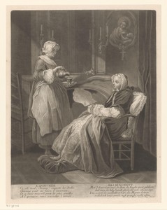 Kraamhulp by Johann Jacob Haid, created 1744 - 1767, in paper; etching; mezzotint. Download this artwork as a high-resolution wallpaper for desktop, tablet, or 