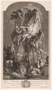 Kruisafneming by Benoît Audran (I), created 1671 - 1721, in paper; etching; engraving. Download this artwork as a high-resolution wallpaper for desktop, tablet, — Benoît Audran (I) Wallpaper