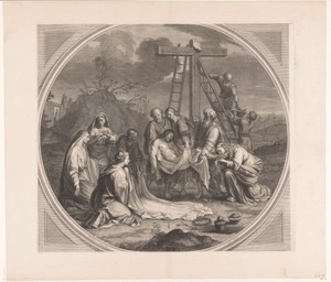 Kruisafneming by Claude Duflos, created 1675 - 1727, in paper; etching; engraving. Download this artwork as a high-resolution wallpaper for desktop, tablet, or — Claude Duflos Wallpaper