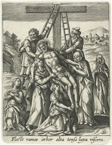 Kruisafneming by Adriaen Collaert, created 1570 - 1618, in paper; engraving. Download this artwork as a high-resolution wallpaper for desktop, tablet, or mobile — Adriaen Collaert Wallpaper