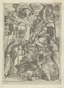 Kruisafneming by Giovanni Battista de' Cavalieri, created 1566, in paper; engraving. Download this artwork as a high-resolution wallpaper for desktop, tablet, o