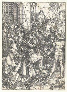 Kruisdraging by Albrecht Dürer, created 1498 - 1499, in paper; letterpress printing; houtsnede. Download this artwork as a high-resolution wallpaper for desktop — Albrecht Dürer Wallpaper