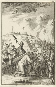 Kruisdraging by Jan Luyken, created 1684, in paper; etching. Download this artwork as a high-resolution wallpaper for desktop, tablet, or mobile. — Jan Luyken Wallpaper