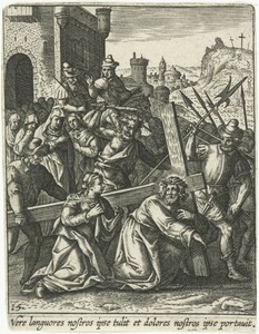 Kruisdraging by Adriaen Collaert, created 1570 - 1618, in paper; engraving. Download this artwork as a high-resolution wallpaper for desktop, tablet, or mobile. — Portrait Background
