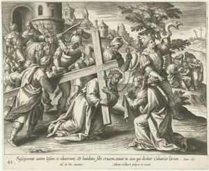 Kruisdraging by Adriaen Collaert, created 1598 - 1618, in paper; engraving. Download this artwork as a high-resolution wallpaper for desktop, tablet, or mobile. — Portrait Background