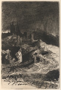 L'Eclair (Lightning) by Victor Hugo, created 1868, in etching in black on laid paper (facing _L'Eclair_ by Paul Meurice). Download this artwork as a high-resolu — Victor Hugo Wallpaper