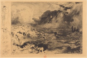 L'Orage (The Storm) by Félix Hilaire Buhot, created 1879, in drypoint and roulette with isolated areas of etching and possibly salt lift in black on cream laid 