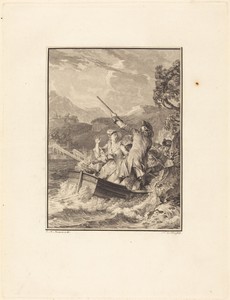 La barque by Noël Le Mire, created 1777, in etching and engraving. Download this artwork as a high-resolution wallpaper for desktop, tablet, or mobile. — Noël Le Mire Wallpaper