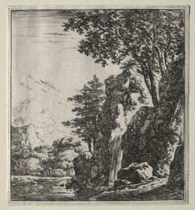 La chute d'eau by Herman Naiwincx, created 1640–51, in engraving. Download this artwork as a high-resolution wallpaper for desktop, tablet, or mobile. — Herman Naiwincx Wallpaper