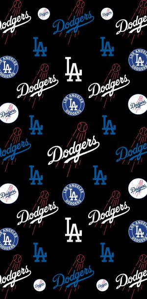 Los Angeles Dodgers baseball team logo pattern on black background. — Dodgers Wallpaper