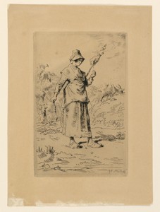La Fileuse by Jean François Millet, created 1869, in Etching on paper. Download this artwork as a high-resolution wallpaper for desktop, tablet, or mobile. — Jean François Millet Wallpaper