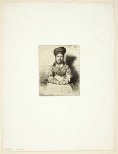 La Rétameuse by James McNeill Whistler, created 1858, in Etching with foul biting in black ink on cream China paper, laid down on ivory wove paper (chine collé)