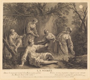 La soiree by Nicolas de Larmessin (III), created 1741, in engraving and etching. Download this artwork as a high-resolution wallpaper for desktop, tablet, or mo — Nicolas de Larmessin (III) Wallpaper