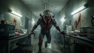 Demogorgon stalks a corridor in Hawkins lab.