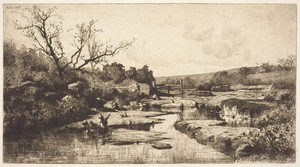 Landscape by Adolphe Appian, created 1870, in etching. Download this artwork as a high-resolution wallpaper for desktop, tablet, or mobile. — Adolphe Appian Wallpaper