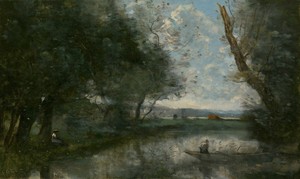 Landscape by Jean-Baptiste-Camille Corot, created 1865/70, in Oil on canvas. Download this artwork as a high-resolution wallpaper for desktop, tablet, or mobile — Travel Background