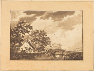 Landscape by Regina Schönecker, created 1782-1785, in etching and aquatint printed in brown. Download this artwork as a high-resolution wallpaper for desktop, t — Regina Schönecker Wallpaper