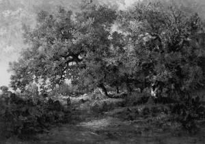 Landscape by Théodore Rousseau, created c. 1860, in Oil on panel. Download this artwork as a high-resolution wallpaper for desktop, tablet, or mobile.