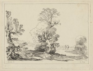 Landscape by Guercino, created c. 1720-1765, in etching on laid paper. Download this artwork as a high-resolution wallpaper for desktop, tablet, or mobile. — Guercino Wallpaper