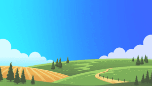 Rolling green hills with a winding path and golden field under a blue sky with clouds. — Landscape Wallpaper