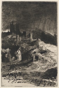 Landscape by Victor Hugo, created 1868, in etching on laid paper. Download this artwork as a high-resolution wallpaper for desktop, tablet, or mobile. — Art Picture